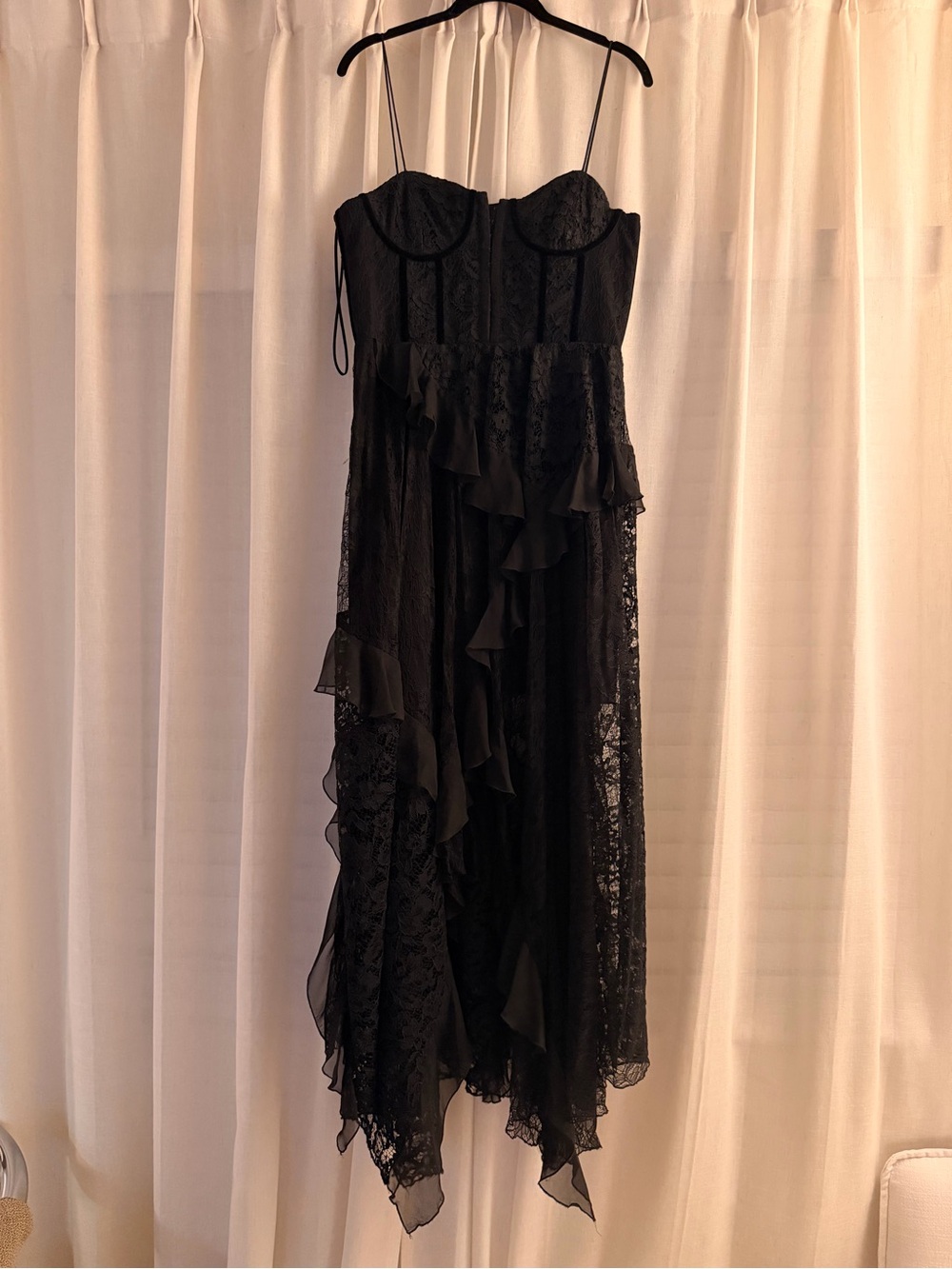 Alice + Olivia Black Lace High-Low Ruffle Slip Dress